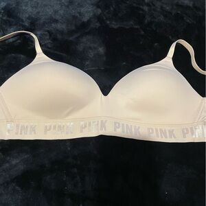 Cream Bra with Pink Logo Band